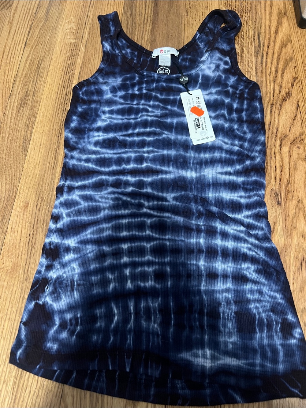 SOLOW Indigo and White Tie-Dye Ribbed Tank